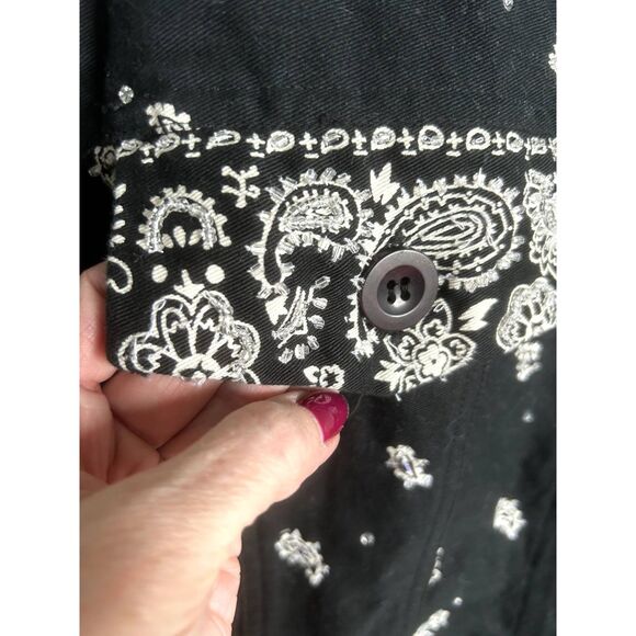 B&W Quacker Factory Black Handkerchief Print Beaded Embroidered Jacket Size S - Picture 7 of 8